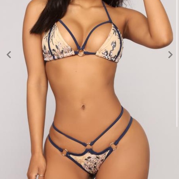 Fashion Nova Other - Fashion Nova Blue, Nude and Gold Bikini sz S